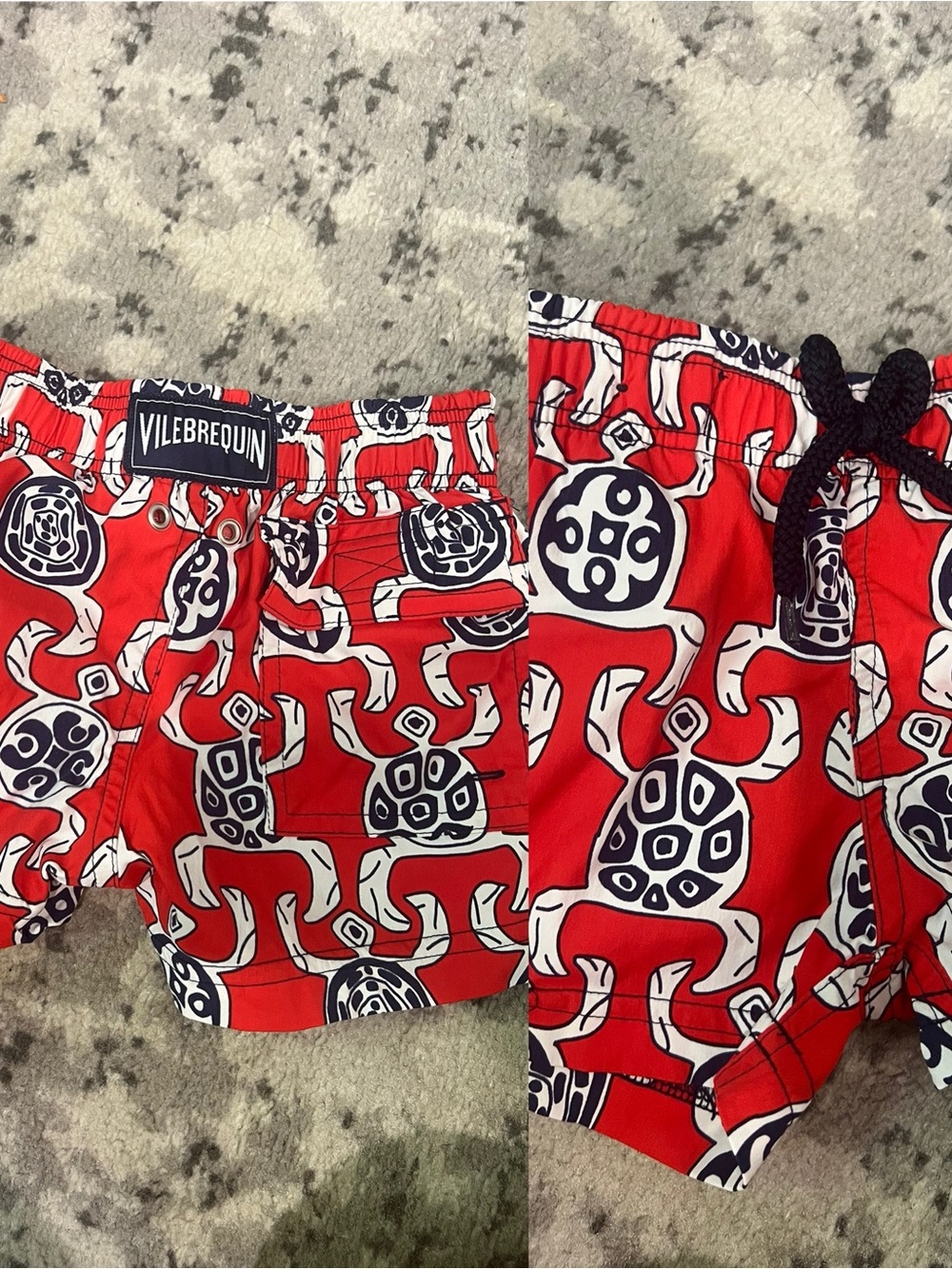Vilebrequin Red Turtle Print Kids Swim Shorts sz 2 years bathing suit